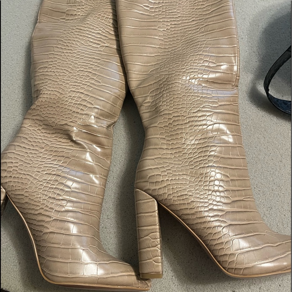 Croc-Embossed Tall, Heeled Palomino Boots, Man made materials